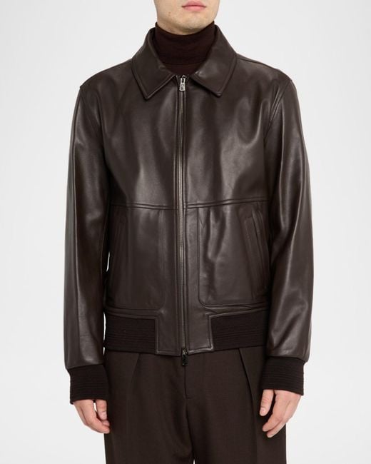 Isaia Gray Apos;S Lambskin Leather Jacket for men