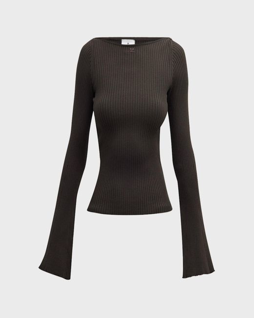 Courreges Black Boat-Neck Flare-Sleeve Rib Sweater