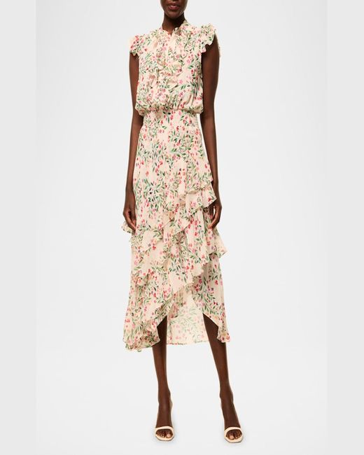 MISA Los Angles White Ilysa Asymmetric Chiffon Midi Dress