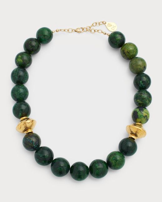 Devon Leigh Green Round Beaded Gold Accent Necklace