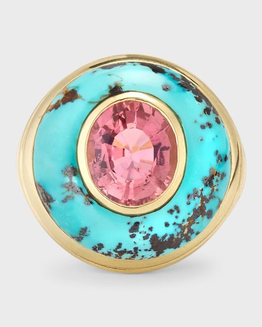 Retrouvai Blue Petite Lollipop Pink Tourmaline & Turquoise Ring