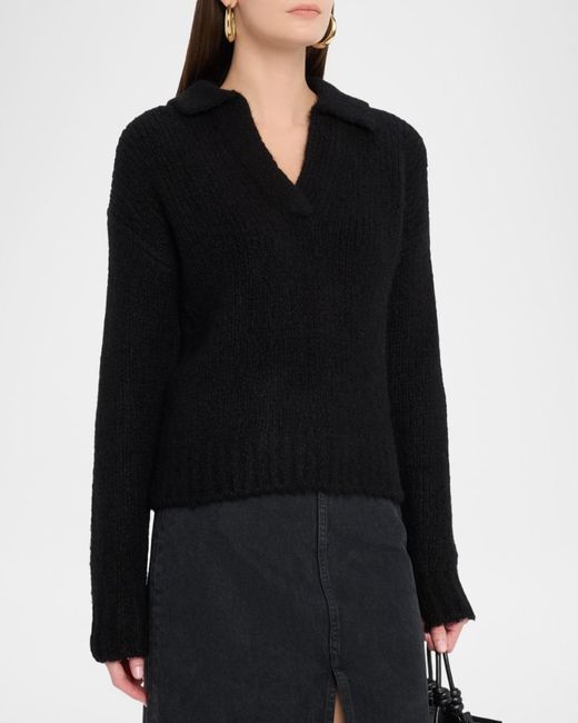 Sofiacashmere Black Collared Boucle-Knit Sweater