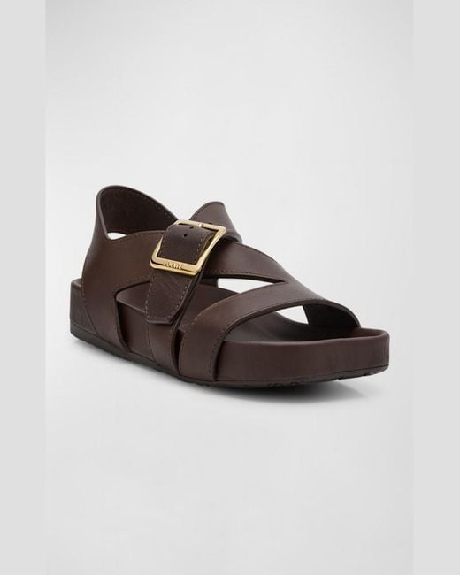 Loewe Brown Ease Leather Buckle Sandals for men