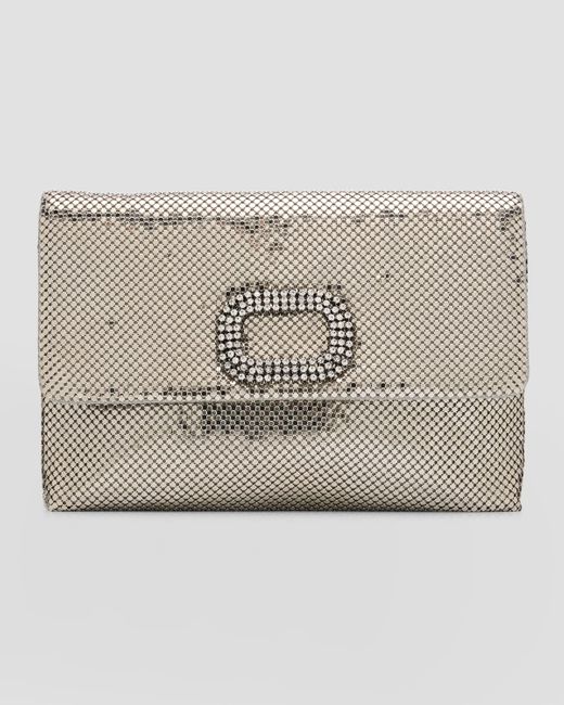 Whiting & Davis Natural Audrey Crystal Buckle Clutch Bag