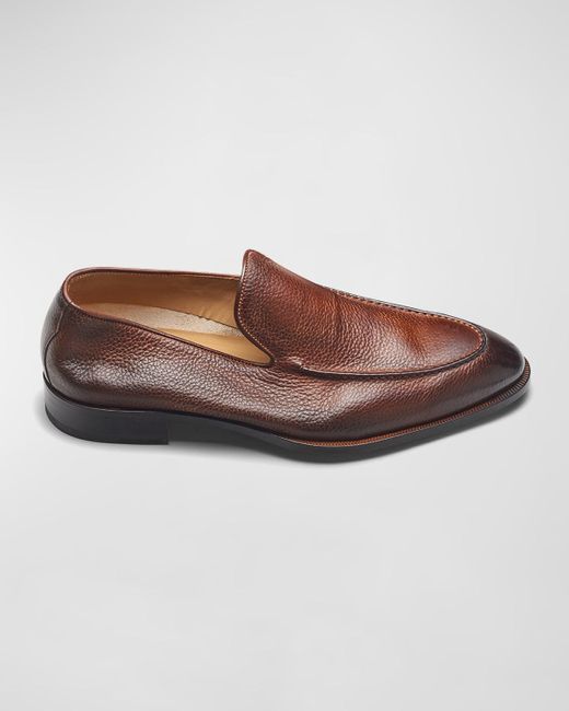 Di Bianco Brown Almond-toe Burnished Leather Loafers for men