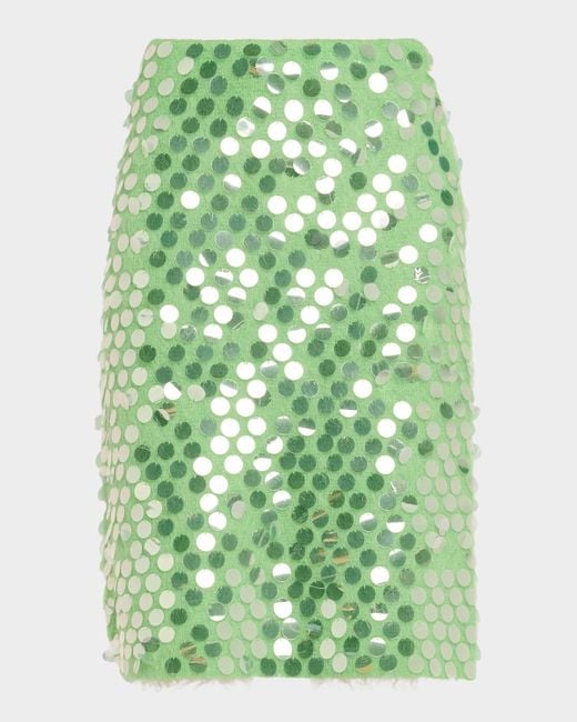 Zankov Green Delphine Paillettes Mohair-Wool Pencil Skirt