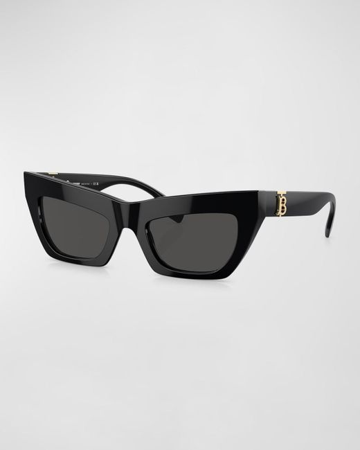 Burberry Black Be4405F Tb Monogram Acetate Cat-Eye Sunglasses