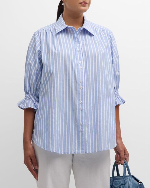Finley Blue Plus Size Sirena Striped Cotton Shirt