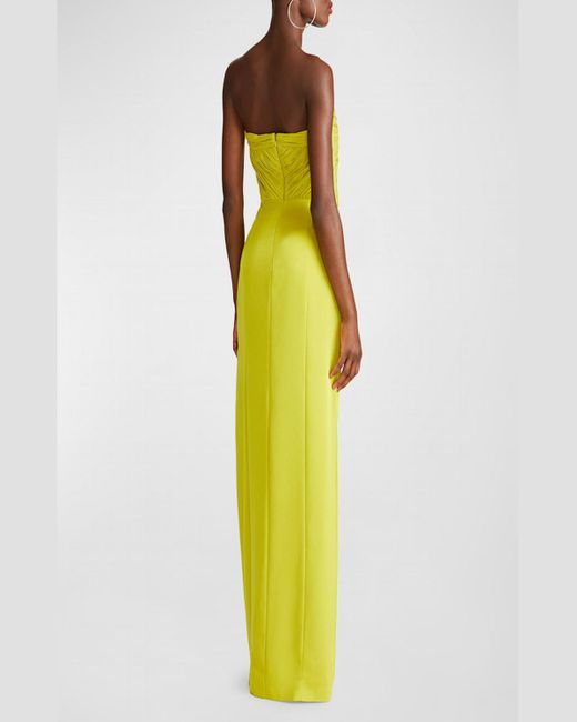 Halston Heritage Green Henna Strapless Chiffon & Satin Column Gown