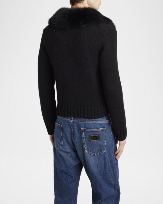 Dolce & Gabbana Black Apos;S Shearling-Collar Wool Jacket for men