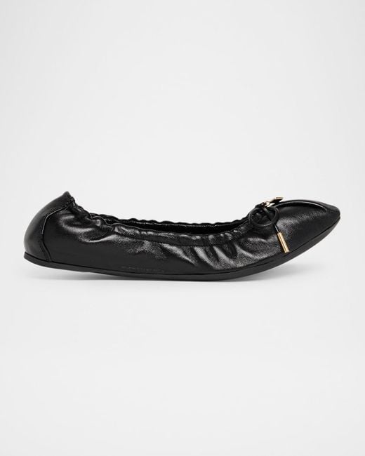 Ferragamo Black Joelle Leather Bow Ballerina Flats