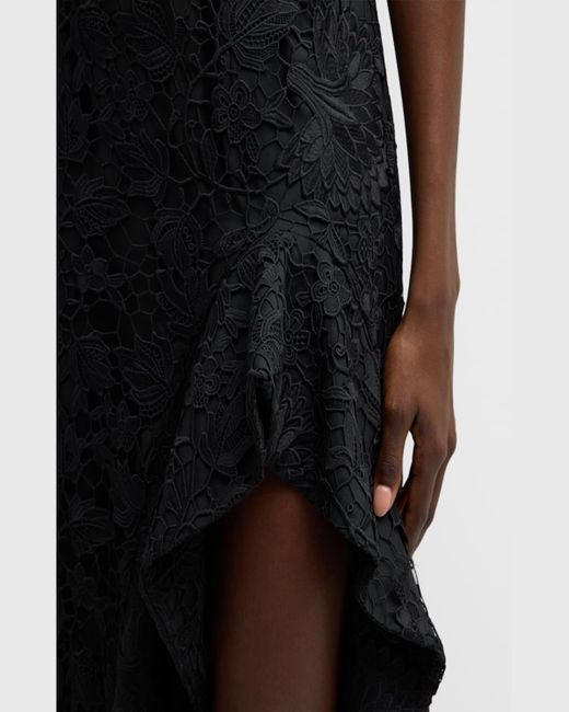 Emanuel Ungaro Black Eva High-Low Square-Neck Floral Lace Gown