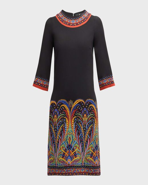 Etro Black Kaleidoscope Short-sleeve Silk Sheath Dress