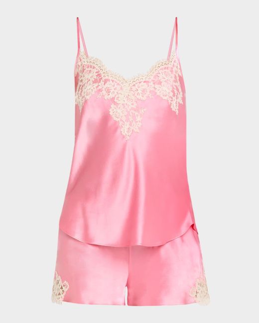 Christine Lingerie Pink Gazebo Lace-Trim Silk Cami & Shorts Pajama Set