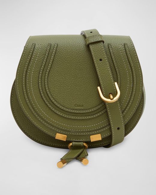 Chloé Green Marcie Small Whipstitch Saddle Crossbody Bag