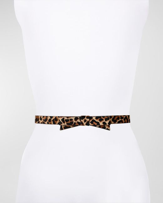 Kate Spade White Leopard-Print Bow Calf Hair Skinny Belt