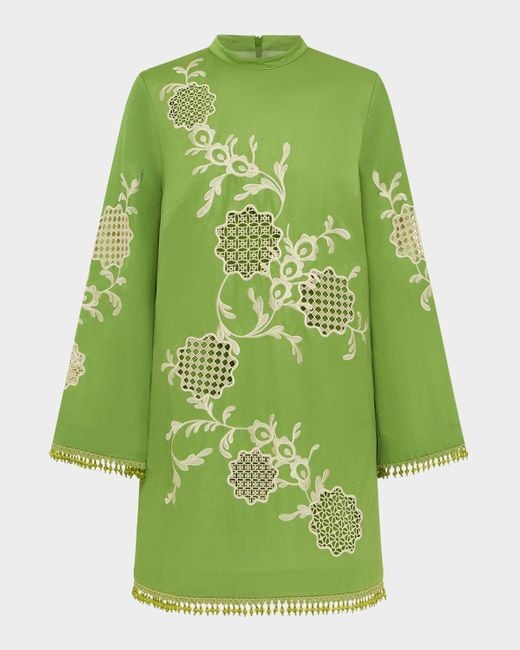ALÉMAIS Green Luisa Embroidered Mini Dress