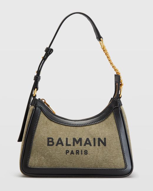 Balmain Gray B Army Shoulder Bag In Canvas And Leather