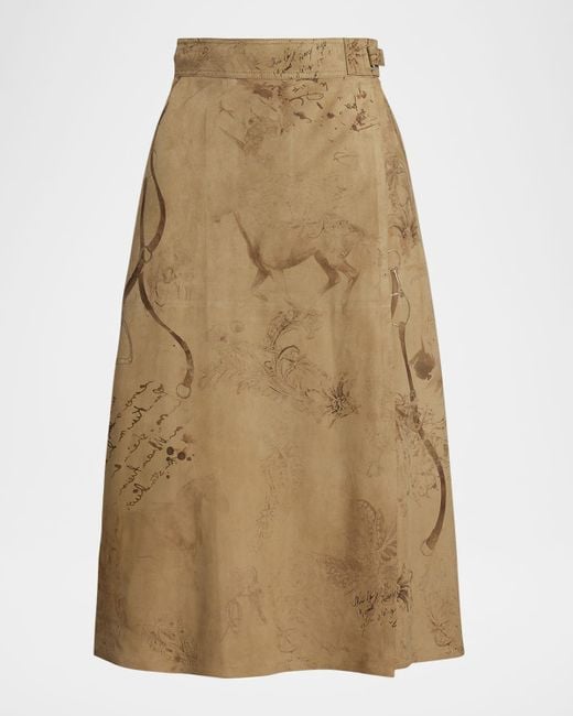 Ralph Lauren Natural Jackeline Stirrup Sketch Suede Skirt