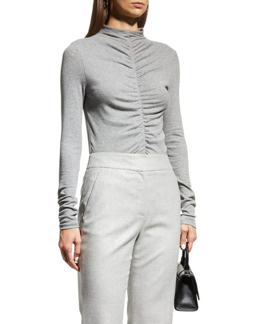 Veronica Beard Gray Theresa Knit Ruched Turtleneck