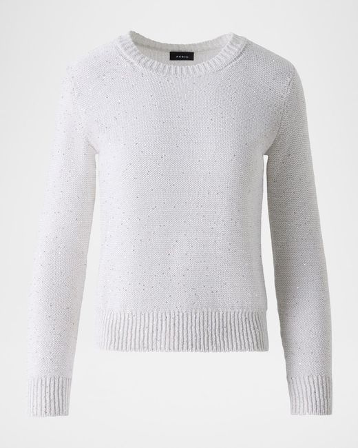 Akris White Linen-Blend Sequin Sweater