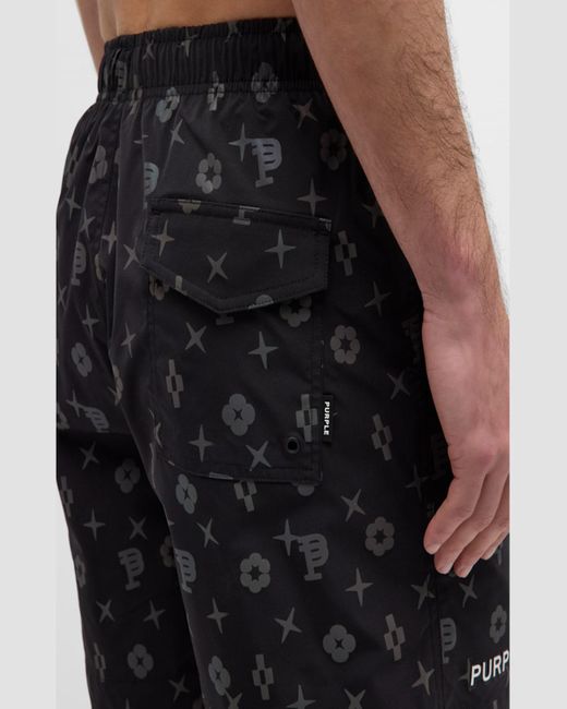 Purple Black Tonal Icon-Print Shorts for men