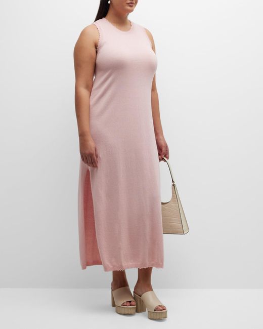 Minnie Rose Plus Pink Plus Size Frayed-Edge Cotton-Cashmere Dress