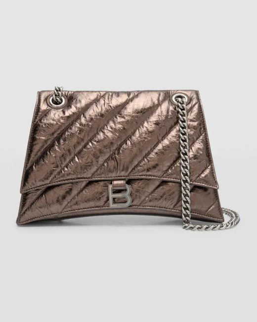 Balenciaga Brown Crush Medium Quilted Metallic Shoulder Bag