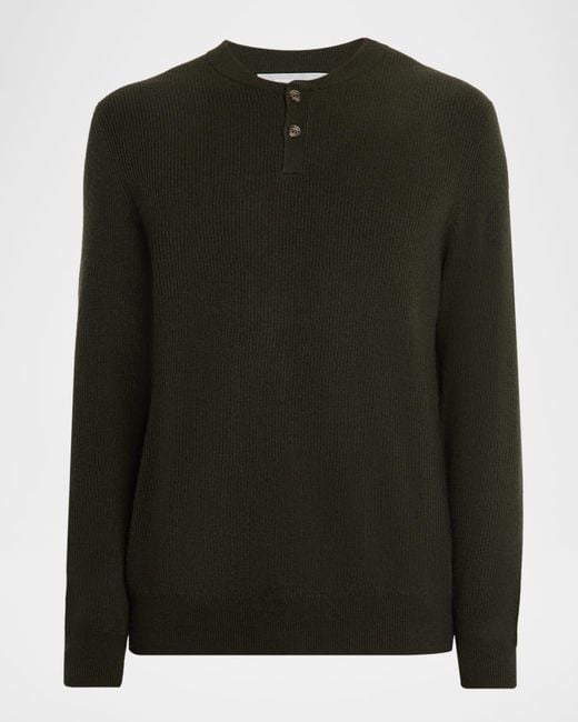 Neiman Marcus Black Apos;S Cashmere Rib Two-Button Crewneck Sweater for men