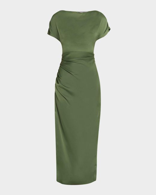 Lela Rose Women's Green Heather Shirred Short-Sleeve Maxi Dress