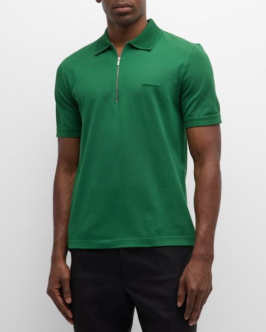 Ferragamo Green Zip Polo Shirt for men