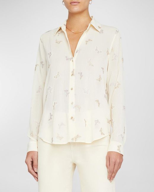 L'Agence White Laurent Metallic Butterfly Blouse