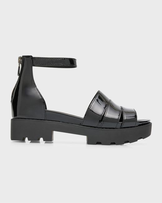 Eileen Fisher Black Patent Leather Ankle-Strap Sandals