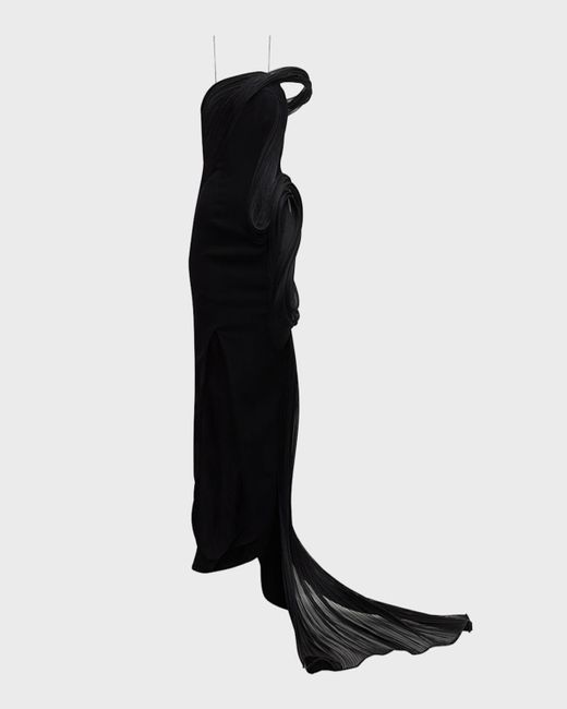 Gaurav Gupta Black Smoke Sculpture One-Shoulder Slit Gown