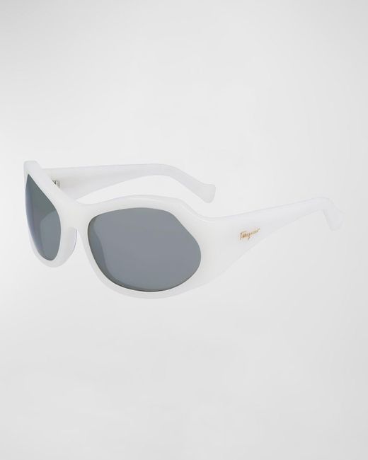 Ferragamo White Runway Wrap Acetate Sunglasses