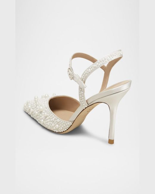 Stuart Weitzman White Bliss Pearly Pointed Satin Pumps