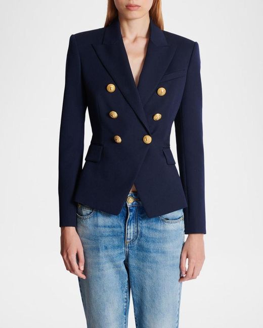 Balmain Blue 6-Button Fitted Wool Blazer