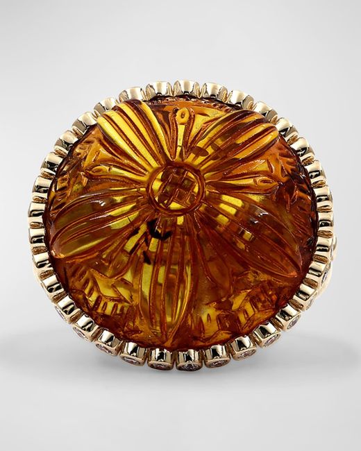 Stephen Dweck Metallic Hand Carved Amber And Diamond Ring