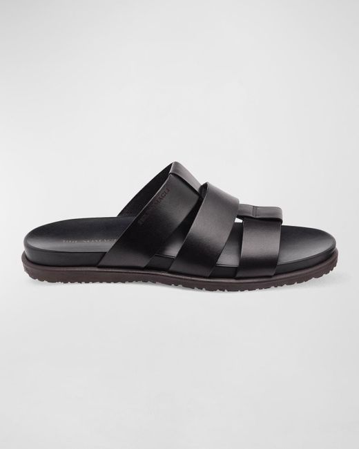 Bruno Magli Black Empoli Three-Strap Leather Slide Sandals for men