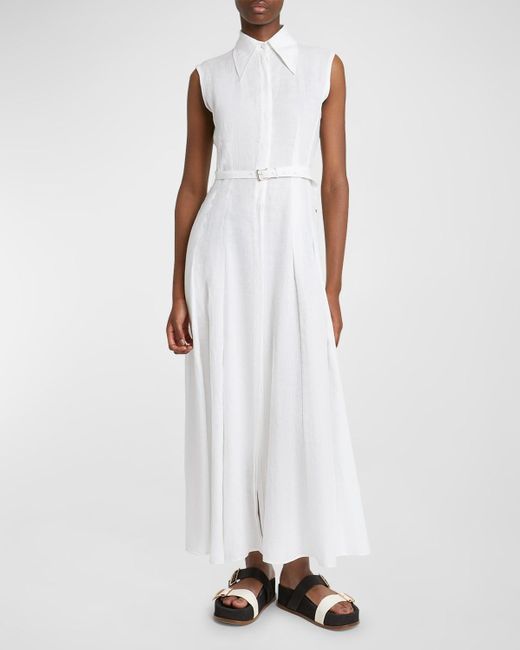 Gabriela Hearst White Durand Belted Linen Shirtdress