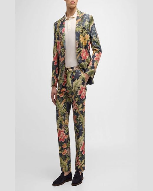 Etro Multicolor Floral-Print Trousers for men