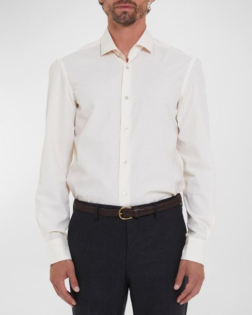Boglioli White Textured Cotton Dress Shirt for men