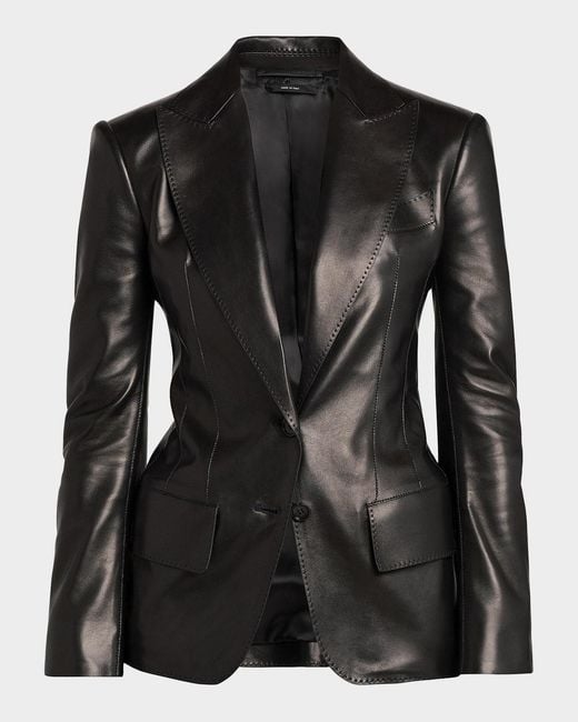 Tom Ford Black Leather Peak Lapel Jacket