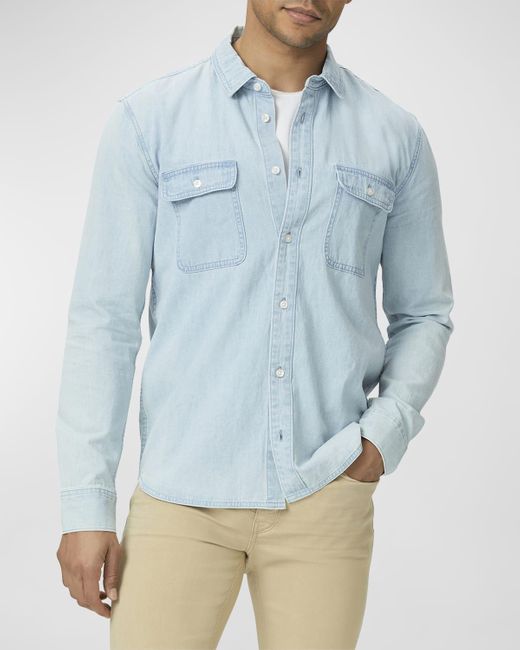 PAIGE Blue Martin Denim Button-Down Shirt for men