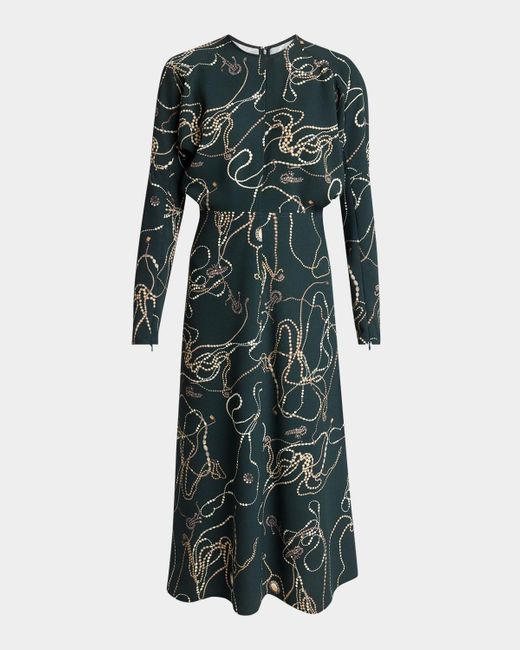 Victoria Beckham Green Long Dolman-Sleeve Midi Dress