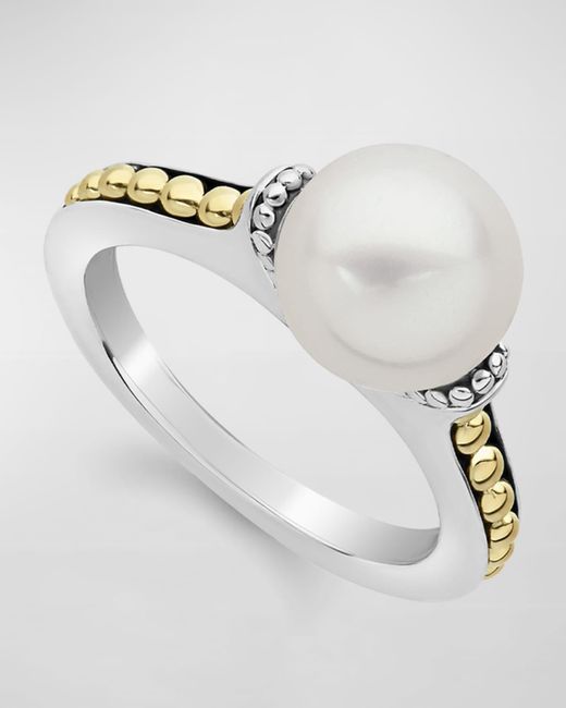 Lagos White Luna 9mm Pearl 2-tone Ring
