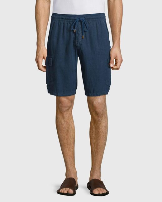 Vilebrequin Blue Baie Solid Linen Cargo Shorts for men