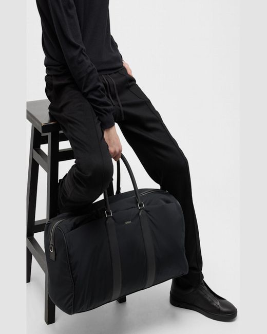 Zegna Black Holdall 55 Nylon And Leather Duffel Bag for men