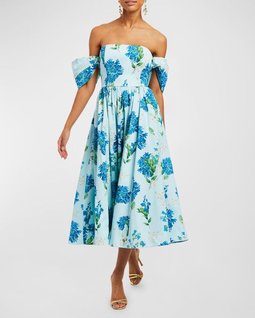 mestiza Blue Odette Floral-Print Convertible Midi Dress