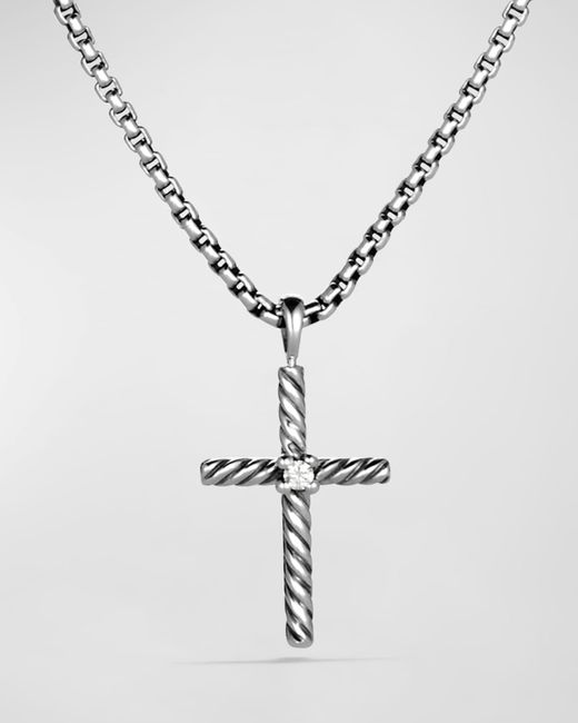 David Yurman Metallic 16" Cable Classics Cross With Diamond On Chain